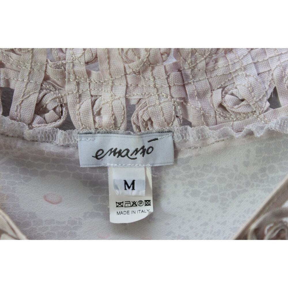 Emamo Silk Floral Sheer Tunic Blouse M Coquette Cottage Romantic Peasant Boho - Picture 6 of 16
